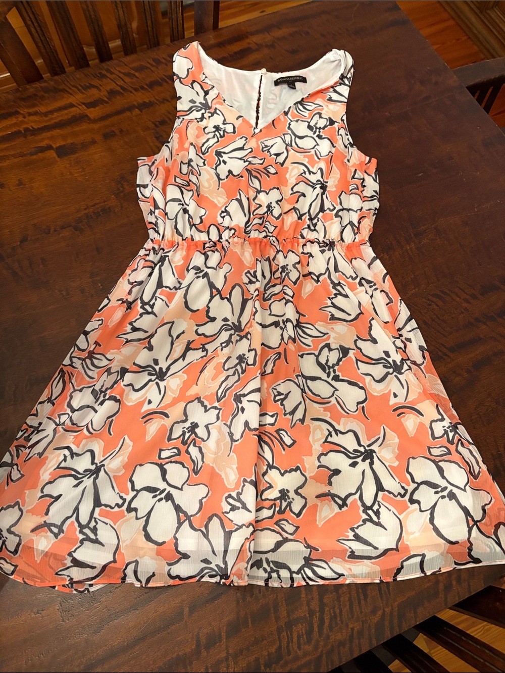 Banana Republic Floral Coral, Navy and White Sleeveless Dress